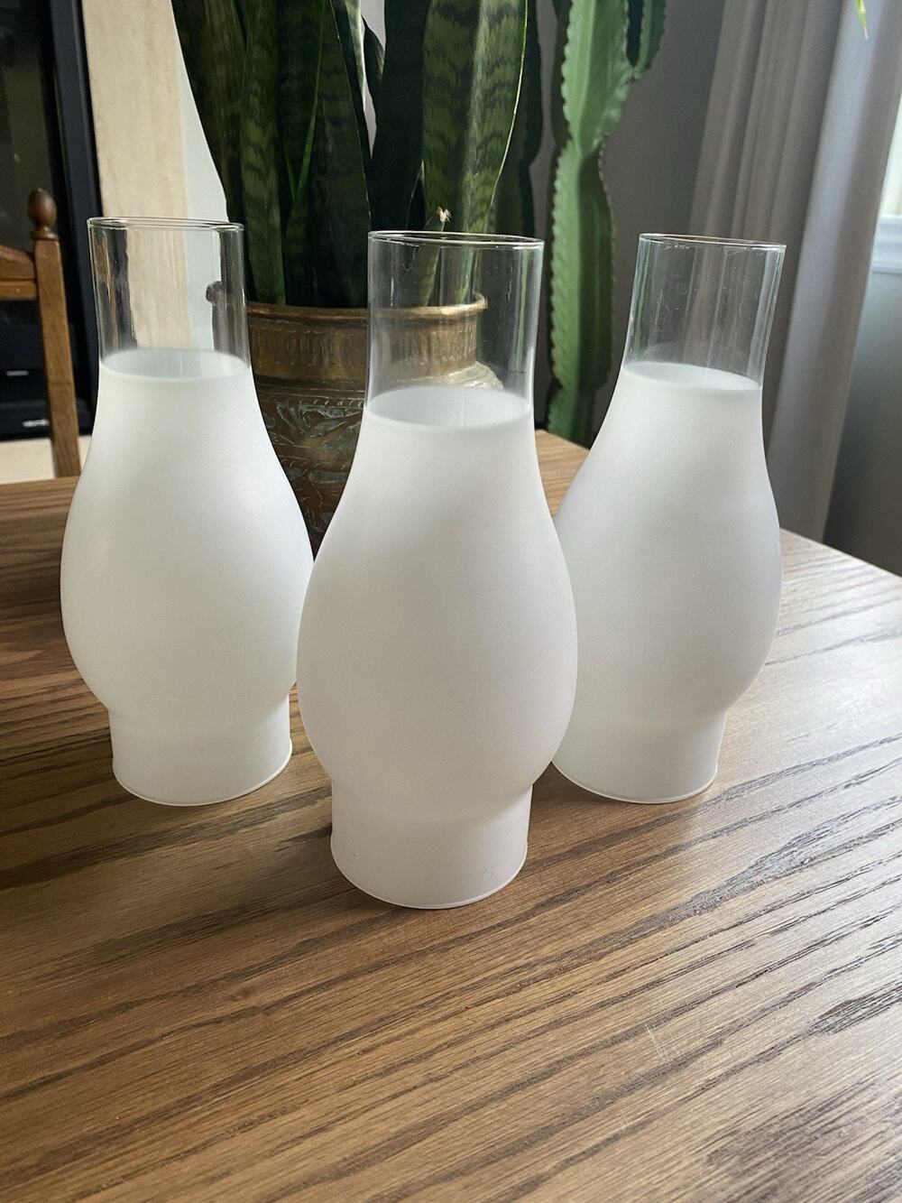 Vintage Frosted Glass Chimney Oil Lamp Hurricanes 3" X 8 1/2" Fits #2 Burners